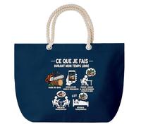Otshirt Grand Sac Cabas Bleu Marine Tronconneuse Temps libre | Coton 23 L Anses en Corde 65 cm | Plage Piscine Marché W nd | Idée Cadeau Noël Merci