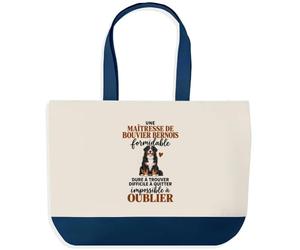 Otshirt Grand Sac Cabas Fond Bleu Bouvier Bernois Formidable | Toile Coton 27 L Poche Intérieure Anses 64 cm | Courses Shopping Plage | Idée Cadeau Propriétaire de Chien Noël