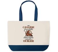 Otshirt Grand Sac Cabas Fond Bleu Cheval Formidable | Toile Coton 27 L Poche Intérieure Anses 64 cm | Courses Shopping Plage | Idée Cadeau Cavalière Noël