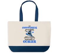 Otshirt Grand Sac Cabas Fond Bleu Snowboard Formidable | Toile Coton 27 L Poche Intérieure Anses 64 cm | Courses Shopping Plage | Idée Cadeau Snowboardeuse Noël