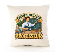 Otshirt Housse de Coussin Certifié Meilleur Professeur | modèle 1 | Coton Canvas Fairtrade 305 g/m² Zip Invisible Taille 40×40 cm | Déco Canapé Salon Chambre | Idée Cadeau Enseignant Crémaillère Noël