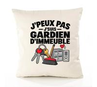 Otshirt Housse de Coussin Gardien d Immeuble J'peux Pas | Coton Canvas Fairtrade 305 g/m² Zip Invisible Taille 50×50 cm | Déco Canapé Salon Chambre | Idée Cadeau Crémaillère Noël