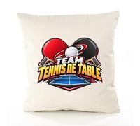 Otshirt Housse de Coussin Team Tennis de Table | Coton Canvas Fairtrade 305 g/m² Zip Invisible Taille 40×40 cm | Déco Canapé Salon Chambre | Idée Cadeau Pongiste Crémaillère Noël