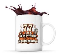 Otshirt Mug 77 Ans, Je Ne Perds Pas Mes Cheveux, Je Gagne du Visage | Tasse Céramique 330 ml Recto Verso Passe au Lave-Vaisselle | Café Thé Bureau Maison | Idée Cadeau Collègue Noël Départ