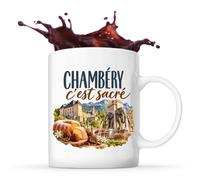 Otshirt Mug Chambéry c'est sacré | Tasse Céramique 330 ml Recto Verso Passe au Lave-Vaisselle | Café Thé Bureau Maison | Idée Cadeau Souvenir Ville Collègue Noël Départ