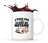 Otshirt Mug Clerc de Notaire J'peux pas | Tasse Céramique 330 ml Recto Verso Passe au Lave-Vaisselle | Café Thé Bureau Maison | Idée Cadeau Étude Notariale Collègue Noël Départ
