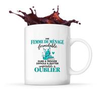 Otshirt Mug Femme de Ménage Formidable | Tasse Céramique 330 ml Recto Verso Passe au Lave-Vaisselle | Café Thé Bureau Maison | Idée Cadeau Aide Ménagère Collègue Noël Départ