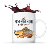 Otshirt Mug Le Mont-Saint-Michel c'est sacré | Tasse Céramique 330 ml Recto Verso Passe au Lave-Vaisselle | Café Thé Bureau Maison | Idée Cadeau Souvenir Région Collègue Noël Départ