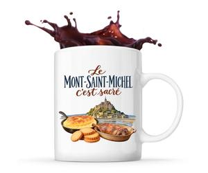 Otshirt Mug Le Mont-Saint-Michel c'est sacré | Tasse Céramique 330 ml Recto Verso Passe au Lave-Vaisselle | Café Thé Bureau Maison | Idée Cadeau Souvenir Région Collègue Noël Départ