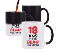 Otshirt Mug Magique 18 ans et plus beau que jamais | Mug qui change couleur avec la chaleur | Idée Cadeau Anniversaire Humour Drôle Mignon Original Fête