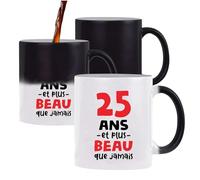 Otshirt Mug Magique 25 ans et plus beau que jamais | Mug qui change couleur avec la chaleur | Idée Cadeau Anniversaire Humour Drôle Mignon Original Fête