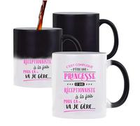 Otshirt Mug Magique Princesse et Réceptionniste | Mug qui change couleur avec la chaleur | Idée Cadeau Petite Amie Copine Collègue Maman Noël Anniversaire Fête des Mères