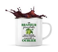 Otshirt Mug Métal Émaillé Brassage Formidable | Tasse de Camping 300 ml Recto Verso Passe au Lave-Vaisselle | Randonnée Bivouac Bureau | Idée Cadeau Brasseur Noël Départ