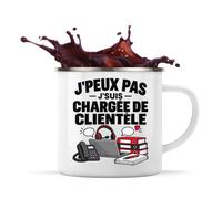 Otshirt Mug Métal Émaillé Chargée de Clientèle J'peux pas | Tasse de Camping 300 ml Recto Verso Passe au Lave-Vaisselle | Randonnée Bivouac Bureau | Idée Cadeau Relation Client Noël Départ