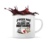 Otshirt Mug Métal Émaillé Clerc de Notaire J'peux pas | Tasse de Camping 300 ml Recto Verso Passe au Lave-Vaisselle | Randonnée Bivouac Bureau | Idée Cadeau Étude Notariale Noël Départ
