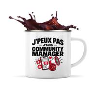 Otshirt Mug Métal Émaillé Community Manager J'peux pas | Tasse de Camping 300 ml Recto Verso Passe au Lave-Vaisselle | Randonnée Bivouac Bureau | Idée Cadeau Réseaux Sociaux Noël Départ