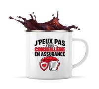 Otshirt Mug Métal Émaillé Conseillère en Assurance J'peux pas | Tasse de Camping 300 ml Recto Verso Passe au Lave-Vaisselle | Randonnée Bivouac Bureau | Idée Cadeau Noël Départ