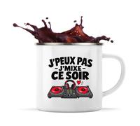 Otshirt Mug Métal Émaillé DJ J'peux pas | Tasse de Camping 300 ml Recto Verso Passe au Lave-Vaisselle | Randonnée Bivouac Bureau | Idée Cadeau Disc Jockey Noël Départ