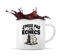 Otshirt Mug Métal Émaillé Échecs J'peux pas | Tasse de Camping 300 ml Recto Verso Passe au Lave-Vaisselle | Randonnée Bivouac Bureau | Idée Cadeau Joueur et Joueuse D'Échecs Noël Départ