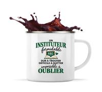Otshirt Mug Métal Émaillé Instituteur Formidable | Tasse de Camping 300 ml Recto Verso Passe au Lave-Vaisselle | Randonnée Bivouac Bureau | Idée Cadeau Maître D'École Noël Départ