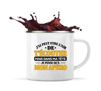 Otshirt Mug Métal Émaillé J'ai peut-être l'air de t'écouter mais dans ma tête je pense qu'à mon apéro J'ai peut-être l'air de t'écouter mais je ne pense qu'à - Activité