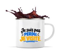 Otshirt Mug Métal Émaillé Je suis pas perdu, je visite. Expressions Françaises | Tasse de Camping 300 ml Recto Verso Passe au Lave-Vaisselle | Randonnée Bivouac Bureau | Idée Cadeau Noël Départ