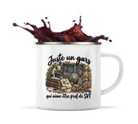 Otshirt Mug Métal Émaillé Juste un gars qui aime être prof de SVT | Tasse de Camping 300 ml Recto Verso Passe au Lave-Vaisselle | Randonnée Bivouac Bureau | Idée Cadeau Noël Départ