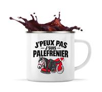 Otshirt Mug Métal Émaillé Palefrenier J'peux pas | Tasse de Camping 300 ml Recto Verso Passe au Lave-Vaisselle | Randonnée Bivouac Bureau | Idée Cadeau Écurie Noël Départ