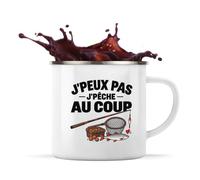 Otshirt Mug Métal Émaillé Pêche au Coup J'peux pas | Tasse de Camping 300 ml Recto Verso Passe au Lave-Vaisselle | Randonnée Bivouac Bureau | Idée Cadeau Pêcheur Pêcheuse Noël Départ