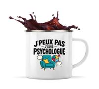 Otshirt Mug Métal Émaillé Psychologue J'peux pas | Pour Elle | Tasse de Camping 300 ml Recto Verso Passe au Lave-Vaisselle | Randonnée Bivouac Bureau | Idée Cadeau Psy Noël Départ