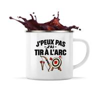 Otshirt Mug Métal Émaillé Tir à l'Arc J'peux pas | Tasse de Camping 300 ml Recto Verso Passe au Lave-Vaisselle | Randonnée Bivouac Bureau | Idée Cadeau Archer Archère Noël Départ
