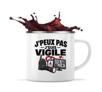 Otshirt Mug Métal Émaillé Vigile J'peux pas | Tasse de Camping 300 ml Recto Verso Passe au Lave-Vaisselle | Randonnée Bivouac Bureau | Idée Cadeau Agent de Sécurité Noël Départ