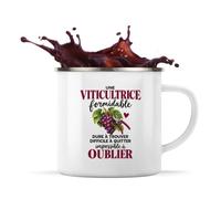Otshirt Mug Métal Émaillé Viticultrice Formidable | Tasse de Camping 300 ml Recto Verso Passe au Lave-Vaisselle | Randonnée Bivouac Bureau | Idée Cadeau Vigneronne Noël Départ