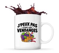 Otshirt Mug Vendanges J'peux pas | Tasse Céramique 330 ml Recto Verso Passe au Lave-Vaisselle | Café Thé Bureau Maison | Idée Cadeau Vigneron Vigneronne Collègue Noël Départ