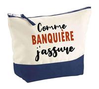 Otshirt Pochette comme Banquière J'assure - Pouch - Idée Trousse Bleue Grand Format Personnalisable Cadeau Anniversaire Fête Original Famille Travail Départ Collègue Retraite Noël.