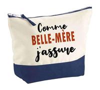 Otshirt Pochette comme BelleMère J'assure - Pouch - Idée Trousse Bleue Grand Format Personnalisable Cadeau Anniversaire Fête Original Famille Travail Départ Collègue Retraite Noël.
