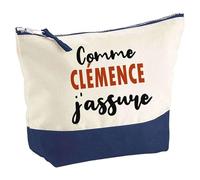 Otshirt Pochette comme Clémence J'assure - Pouch - Idée Trousse Bleue Grand Format Personnalisable Cadeau Anniversaire Fête Original Famille Travail Départ Collègue Retraite Noël.
