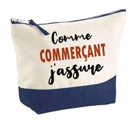 Otshirt Pochette comme Commerçant J'assure - Pouch - Idée Trousse Bleue Grand Format Personnalisable Cadeau Anniversaire Fête Original Famille Travail Départ Collègue Retraite Noël.