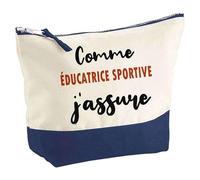 Otshirt Pochette comme Éducatrice Sportive J'assure - Pouch - Idée Trousse Bleue Grand Format Personnalisable Cadeau Anniversaire Fête Original Famille Travail Départ Collègue Retraite Noël.