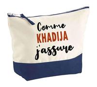 Otshirt Pochette comme Khadija J'assure - Pouch - Idée Trousse Bleue Grand Format Personnalisable Cadeau Anniversaire Fête Original Famille Travail Départ Collègue Retraite Noël.