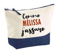 Otshirt Pochette comme Mélissa J'assure - Pouch - Idée Trousse Bleue Grand Format Personnalisable Cadeau Anniversaire Fête Original Famille Travail Départ Collègue Retraite Noël.