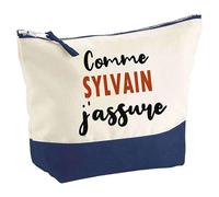 Otshirt Pochette comme Sylvain J'assure - Pouch - Idée Trousse Bleue Grand Format Personnalisable Cadeau Anniversaire Fête Original Famille Travail Départ Collègue Retraite Noël.