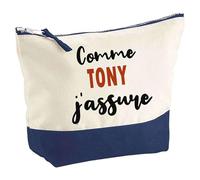 Otshirt Pochette comme Tony J'assure - Pouch - Idée Trousse Bleue Grand Format Personnalisable Cadeau Anniversaire Fête Original Famille Travail Départ Collègue Retraite Noël.