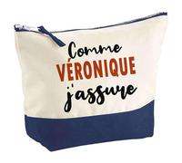 Otshirt Pochette comme Véronique J'assure - Pouch - Idée Trousse Bleue Grand Format Personnalisable Cadeau Anniversaire Fête Original Famille Travail Départ Collègue Retraite Noël.