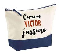 Otshirt Pochette comme Victor J'assure - Pouch - Idée Trousse Bleue Grand Format Personnalisable Cadeau Anniversaire Fête Original Famille Travail Départ Collègue Retraite Noël.