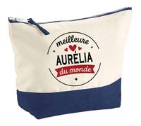 Otshirt Pochette de la Meilleure Aurélia du Monde 1- Pouch - Idée Trousse Bleue Grand Format Personnalisable Cadeau Anniversaire Fête Original Famille Travail Départ Collègue Retraite Noël.