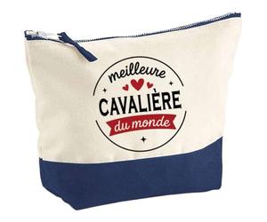 Otshirt Pochette de la Meilleure Cavalière du Monde 1- Pouch - Idée Trousse Bleue Grand Format Personnalisable Cadeau Anniversaire Fête Original Famille Travail Départ Collègue Retraite Noël.