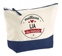 Otshirt Pochette de la Meilleure Lia du Monde 1- Pouch - Idée Trousse Bleue Grand Format Personnalisable Cadeau Anniversaire Fête Original Famille Travail Départ Collègue Retraite Noël.