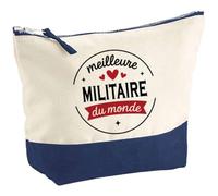 Otshirt Pochette de la Meilleure Militaire du Monde 1- Pouch - Idée Trousse Bleue Grand Format Personnalisable Cadeau Anniversaire Fête Original Famille Travail Départ Collègue Retraite Noël.