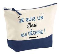 Otshirt Pochette d'un Boss Qui déchire - Pouch - Idée Trousse Bleue Grand Format Personnalisable Cadeau Anniversaire Fête Original Famille Travail Départ Collègue Retraite Noël.